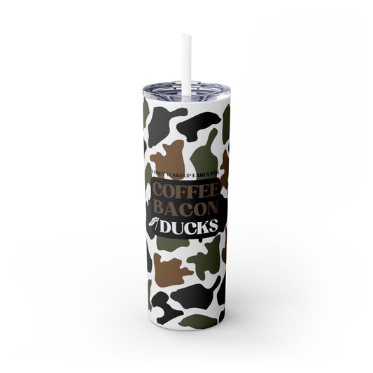 Coffee, Bacon & Ducks Skinny Tumbler with Straw (Light Colors)