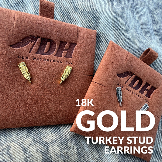 DH Turkey Feather Stud Earrings (18K Gold, Silver or Rose Gold)