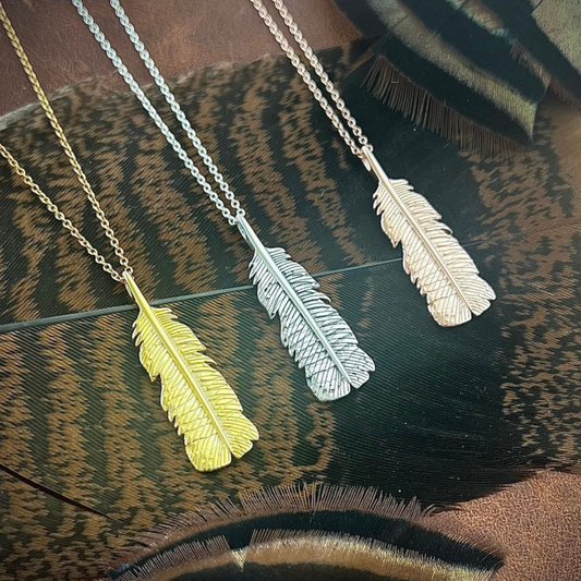 DH Turkey Feather Necklace available in real 18K Gold, Rose Gold & Sterling Silver
