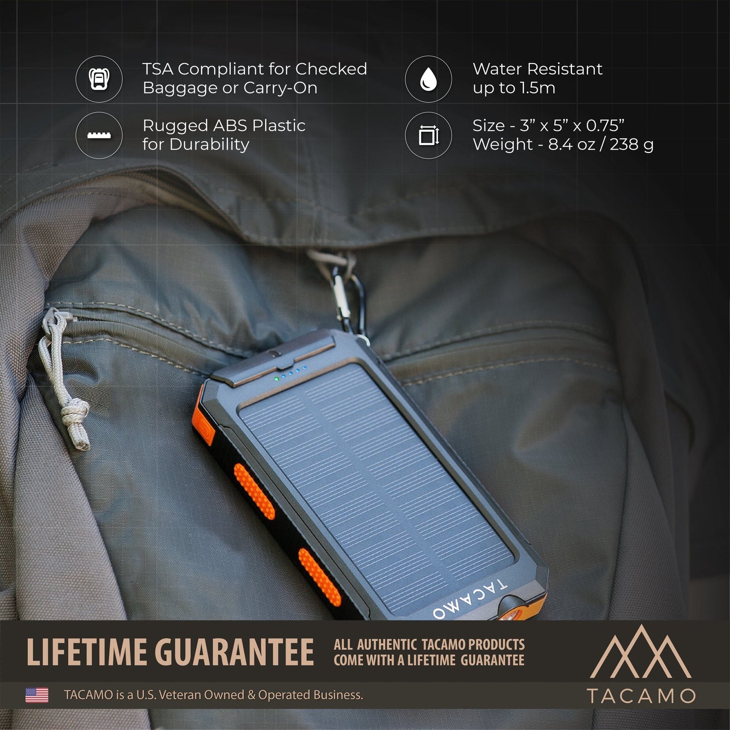 Solar Power Bank, USB Rechargeable